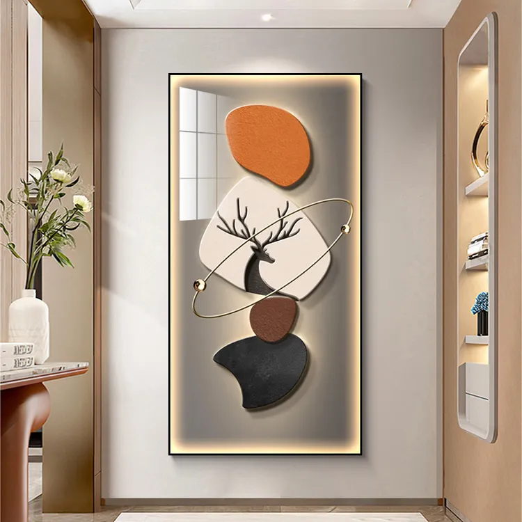 灯光画入户玄关装饰画现代轻奢正对门壁画高档走廊过道客厅挂画