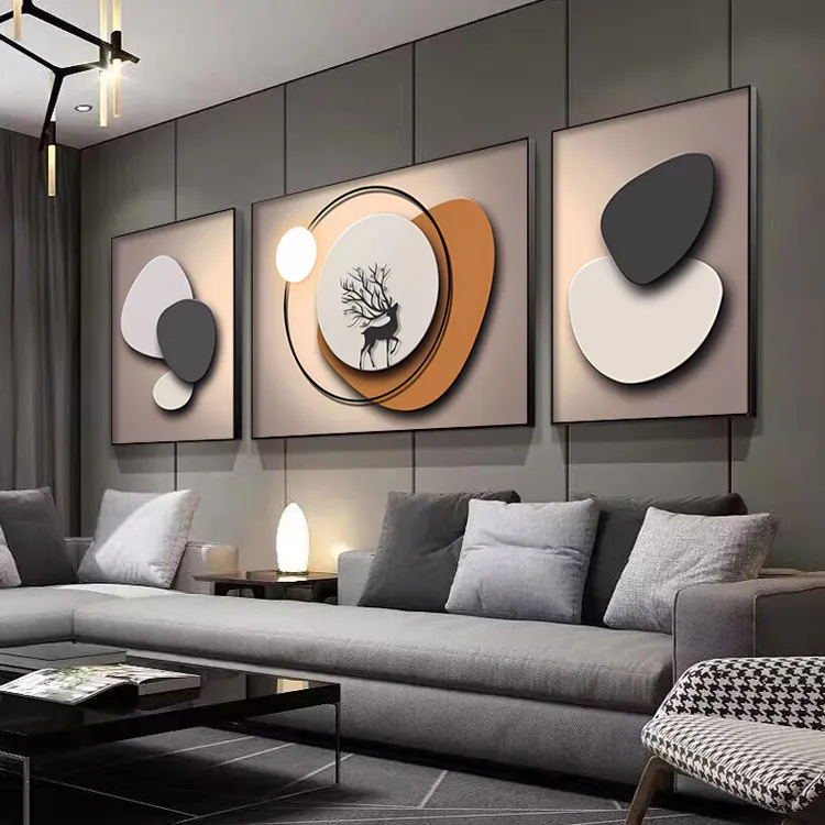 现代轻奢客厅三联装饰画高档餐厅壁画简约大气沙发背景墙挂画网红