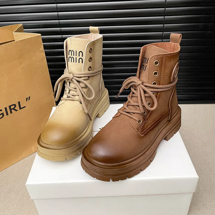 马丁靴女款2024秋季新款增高短靴法式英伦风复古皮靴高帮机车靴