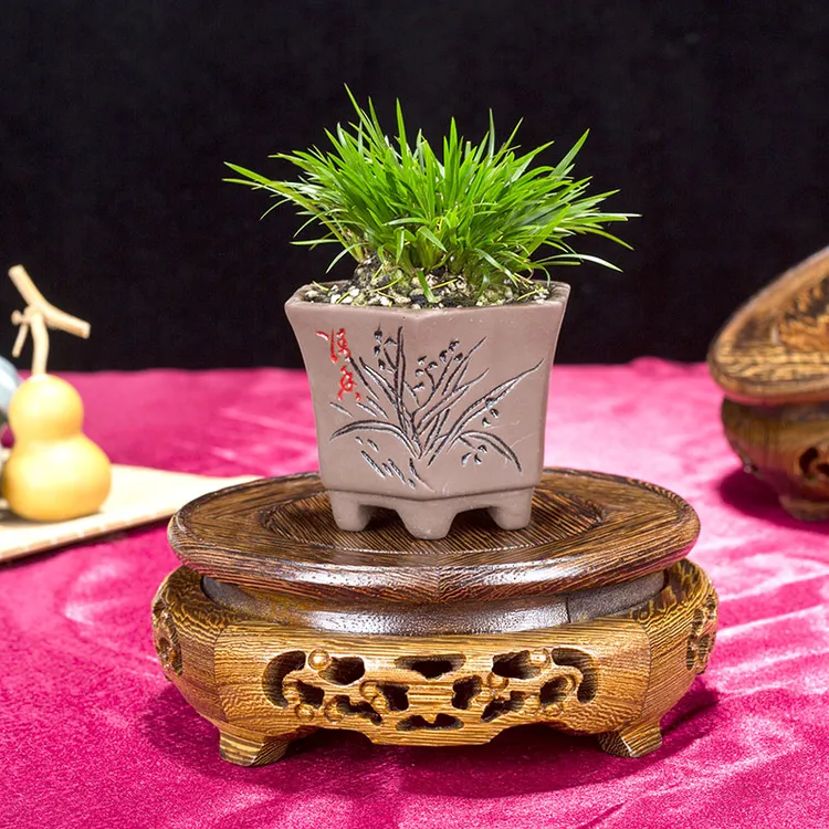 鸡翅木底座花瓶石头玉器圆形底座实奇石佛像木雕花盆鱼缸实木托盘