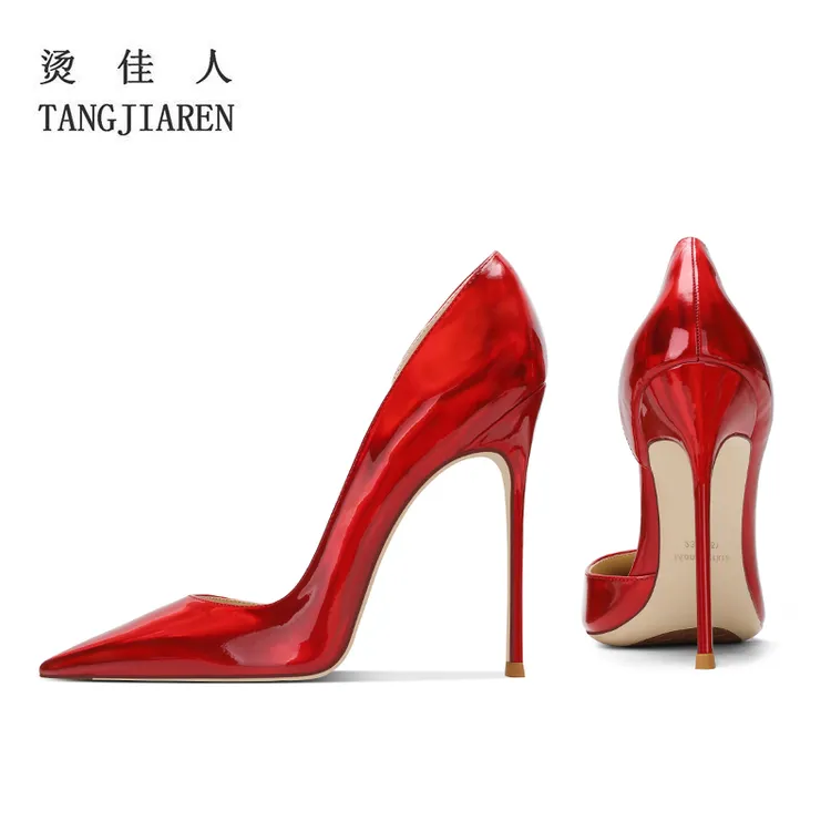 2025新款漆皮镭射红高跟鞋女细跟小众设计感时尚性感气质侧空单鞋