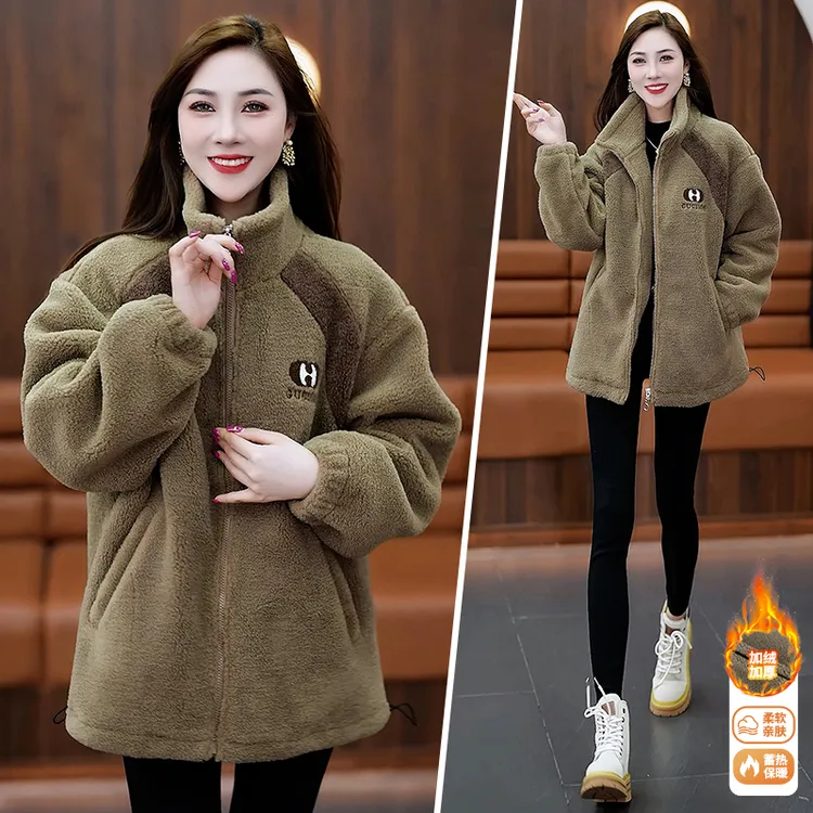 羊羔绒外套女秋冬季时尚洋气大码宽松加绒加厚保暖摇粒绒休闲卫衣