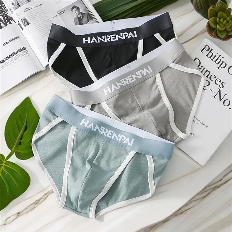 男士三角裤性感高叉内裤男生三角内裤衩50支婴儿棉质抑菌网孔内档