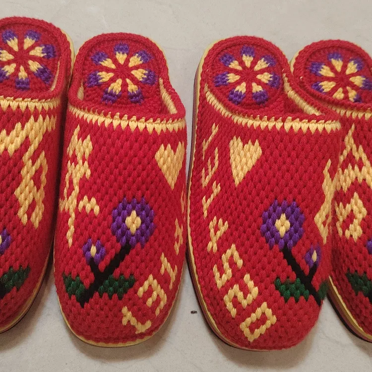 成品拖鞋手工编织棉拖鞋毛线钩织拖鞋居家纯手工冬季喜庆情侣女款