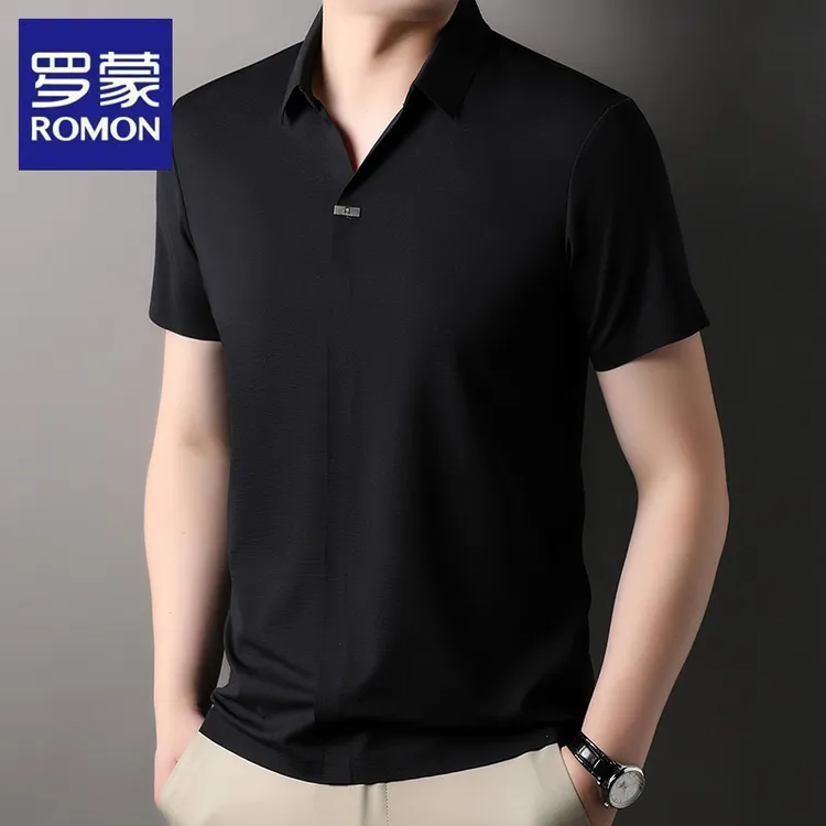 罗蒙夏季休闲男士翻领短袖polo衫薄款宽松商务T恤衫透气高档上衣