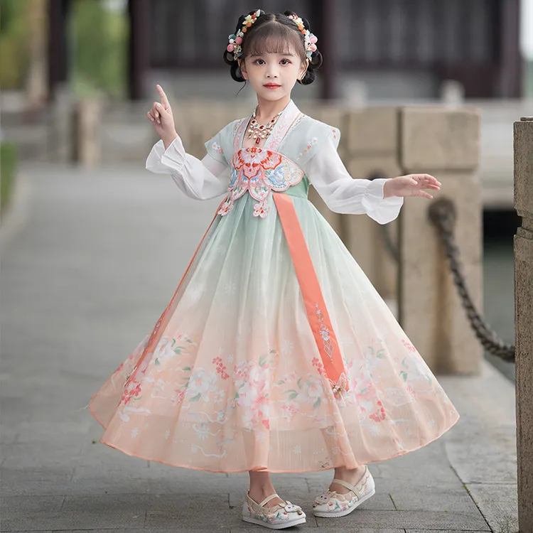 【钰格格】汉服女童春秋长袖儿童中国风古装超仙唐装古风女孩连衣裙
