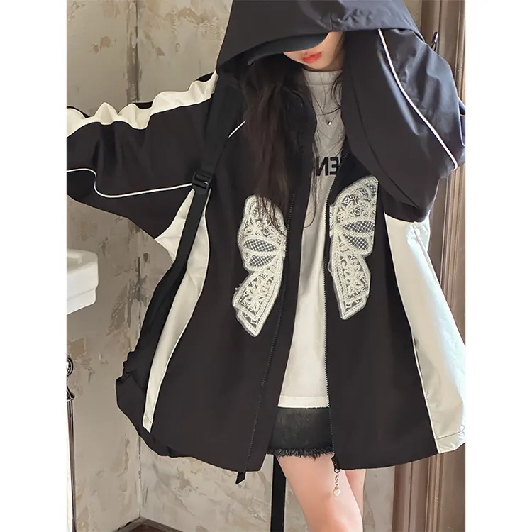 K26885孙小美蕾丝女童外套2025秋冬装新款拼色夹棉加厚夹克潮