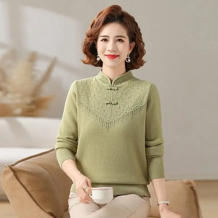 新款秋冬时尚遮肉加厚一体绒毛衣洋气贵气中老年妈妈女装针织衫H