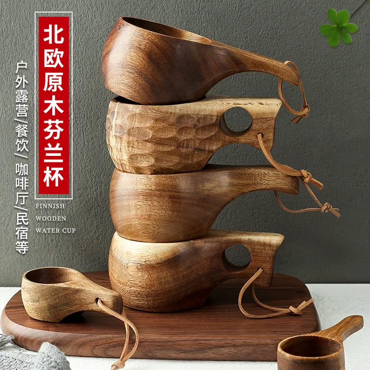 木质芬兰杯露营户外木杯子相思木手柄随手杯纯手工创意牛奶咖啡杯