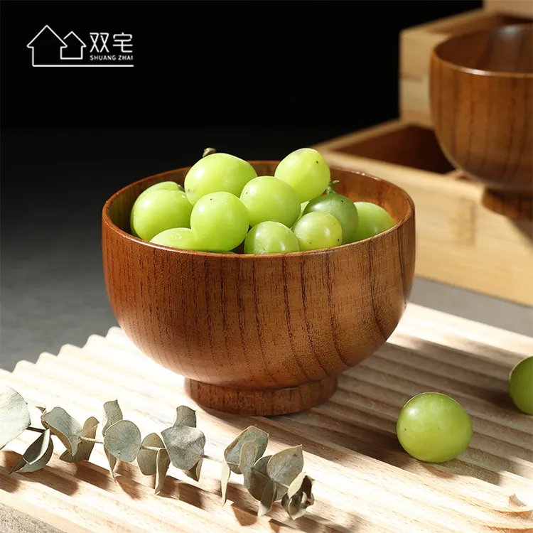 网红酸枣木碗家用成人儿童吃饭碗汤碗面碗大号复古木头碗木质餐具