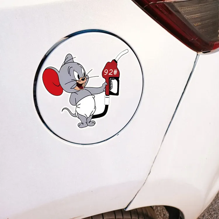 老鼠油箱盖贴纸汽车电动车个性车贴92号95#充电口警示贴防加错油