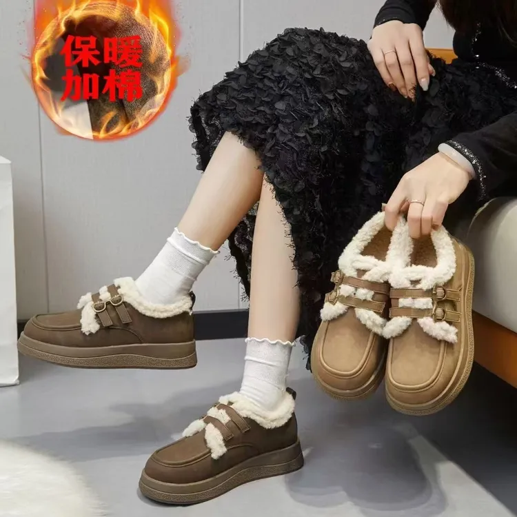 【88118】勃肯鞋女鞋2024年新款毛毛鞋秋冬季加绒加厚外穿平底单鞋
