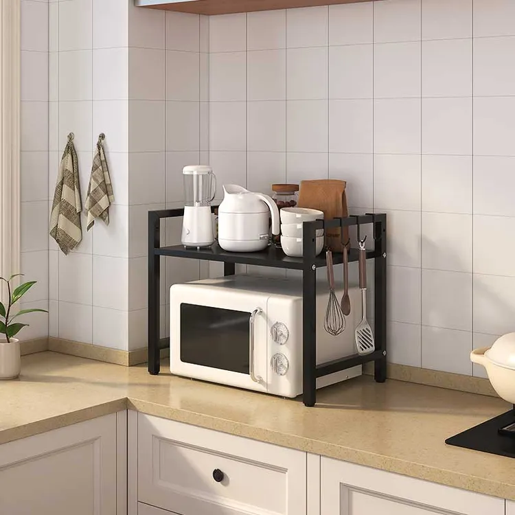 置物架可伸缩微波炉架家用台面货架厨房烤箱电饭煲锅架双层收纳架