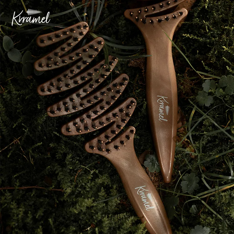 KRRAMEL【高档礼盒】猪鬃毛梳子松塔造型蓬松猪鬃按摩梳头两用干湿