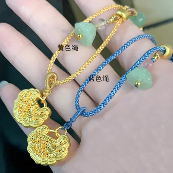 999足金喜上眉梢吊坠女黄金锁项链平安锁包挂坠送女友 多样化发一