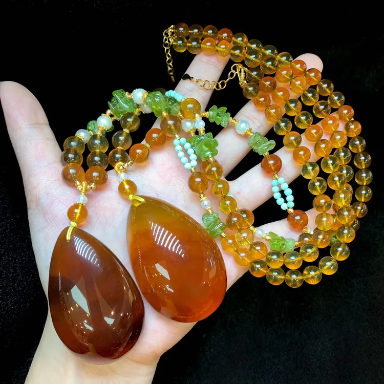 【小宝珠宝】13  T0435-琥珀DIY项链-多样性发一件-7mm