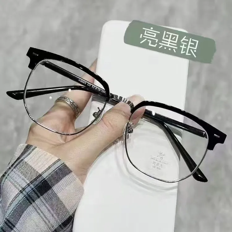椰子灰复古半框近视眼镜男防蓝光眉线架可配度数潮显瘦平光镜韩版