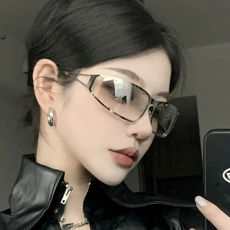 个性金属镂空无框太阳镜Y2K赛博朋克风网红墨镜欧美潮流大框眼镜