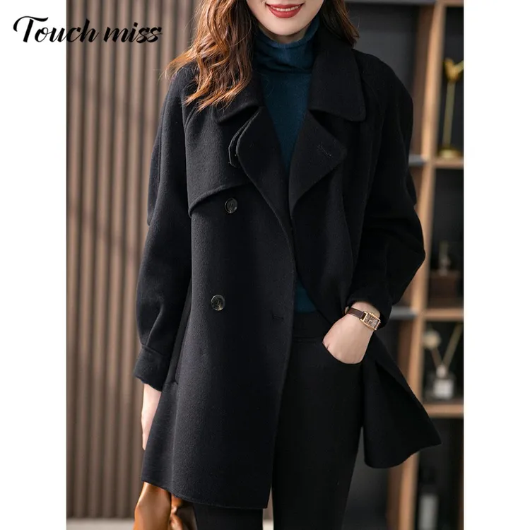 TOUCH MISS高端黑色双面羊绒大衣女中长款2025年秋冬新款呢子百搭