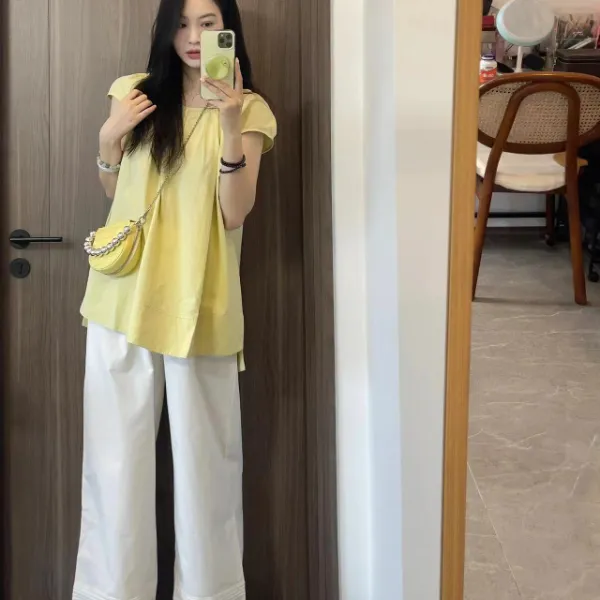 2024新款夏季休闲简约韩版短袖上衣搭配百搭休闲裤裤子气质宽松