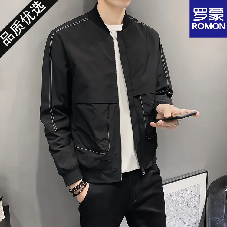 罗蒙春秋季男士棒球领外套韩版潮流休闲修身青年帅气百搭夹克上衣