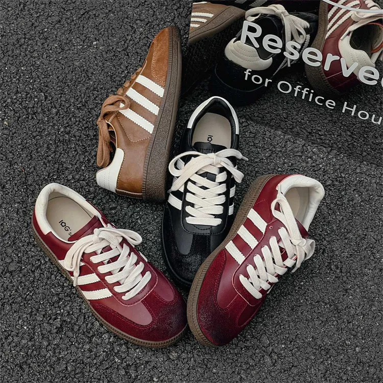 韩版真皮红色阿甘德训鞋女2024年秋款平底小白鞋百搭运动休闲板鞋