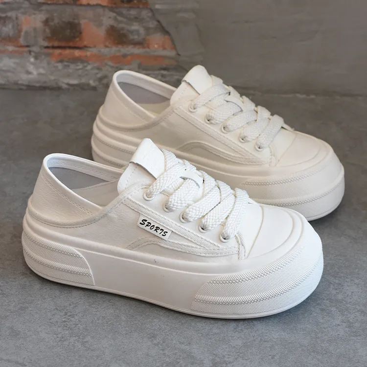 网红爆款真皮踩脚两穿小白鞋女2024春季新款厚底增高学生百搭板鞋