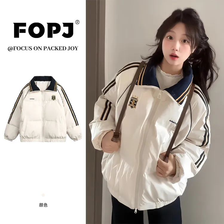 FOPJ2025新款冬季国潮学院风棉服女学生潮流刺绣加厚保暖拉链外套