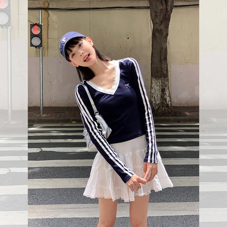 FOPJ重磅精梳棉时尚潮流印花长袖t恤女修身显瘦春秋季休闲上衣ins