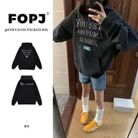 FOPJ春秋长袖时尚连帽衫卫衣女学生加绒加厚宽松潮流印花套头外套