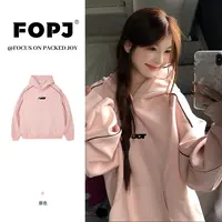 FOPJ春秋长袖宽松连帽衫加绒加厚卫衣女学生潮流时尚印花小众外套