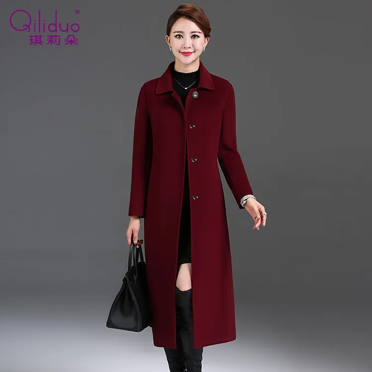 妈妈双面绒羊毛大衣女零羊绒红色婚宴2024秋冬装中长款毛呢子外套