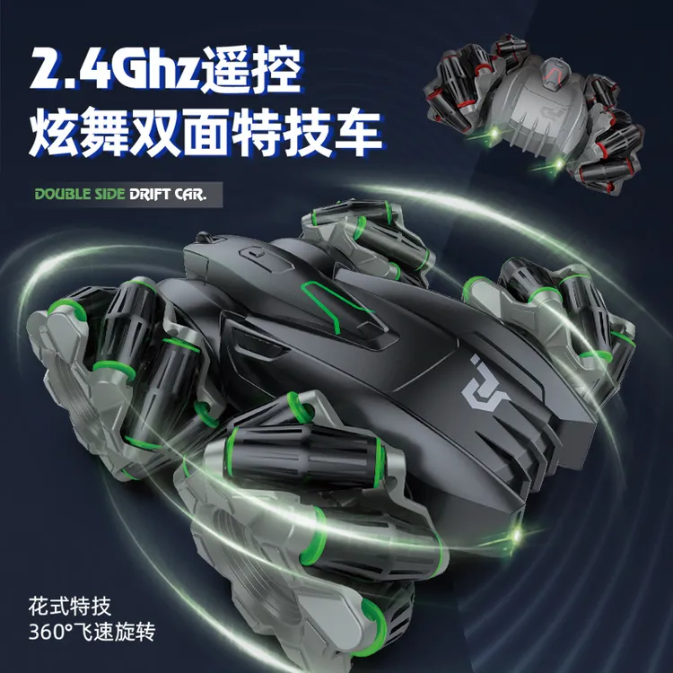 爆款旋转音乐灯光遥控车双面特技车 越野攀爬翻滚翻斗电动玩具车