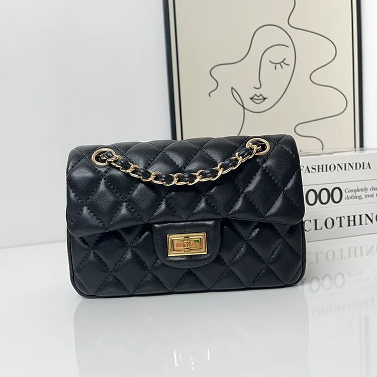 高级感真皮女包2025新款小香风菱格链条包百搭单肩斜挎包羊皮小包