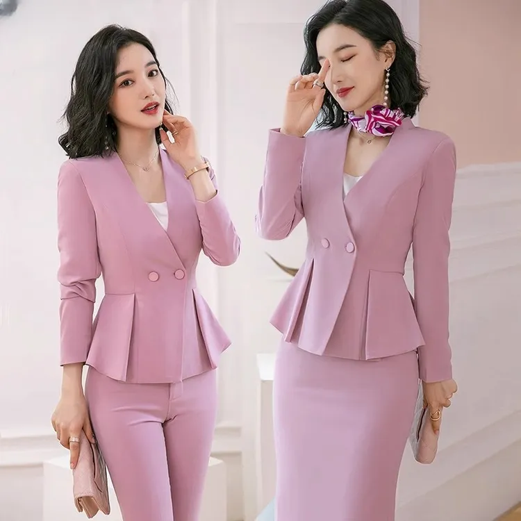 高级感修身套装时尚气质高端西服套裙正装面试空姐美容院工作服