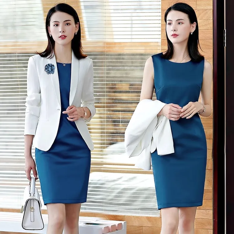 白色主持人正装小西装修身外套女演讲高级感职业气质西服工作服裙