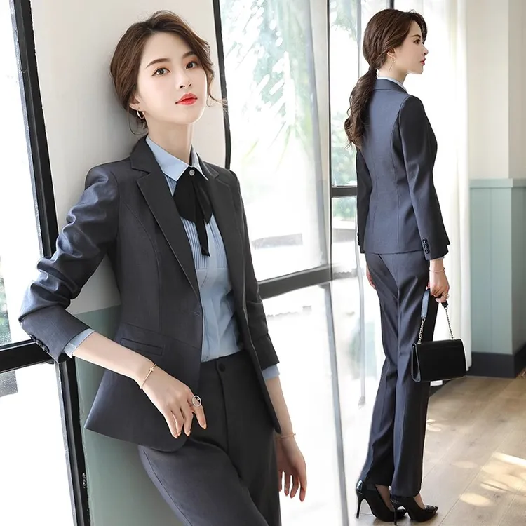 灰色职业西装套装女2024春季新款正装面试公务员工作服西服外套女