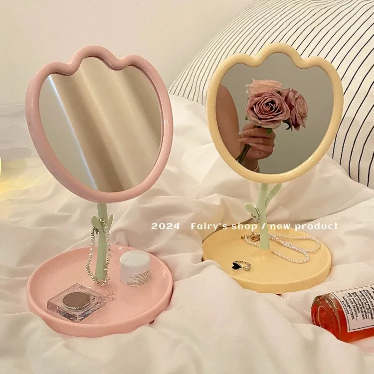 郁金香化妆镜花朵镜子桌面宿舍台式梳妆镜学生女生旋转公主镜