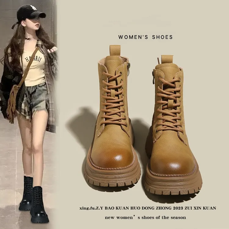 马丁靴女厚底棕色英伦风大黄靴2025新款春秋爆款女款靴子短靴子女