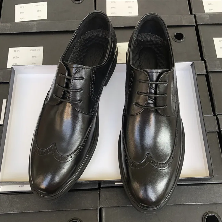布洛克皮鞋男商务正装真皮透气休闲青年尖头男士工作鞋结婚新郎鞋