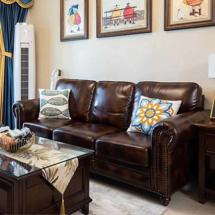 美式真皮沙发卧室客厅双人沙发大三人位定制