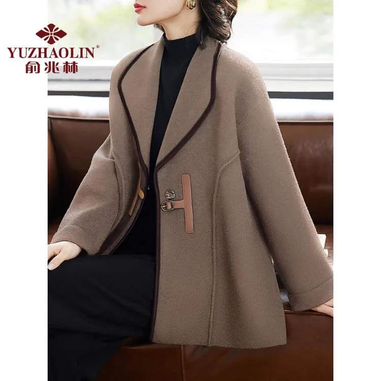 俞兆林2024新款妈妈春秋装双面呢外套中老年女装洋气阔太太毛呢大
