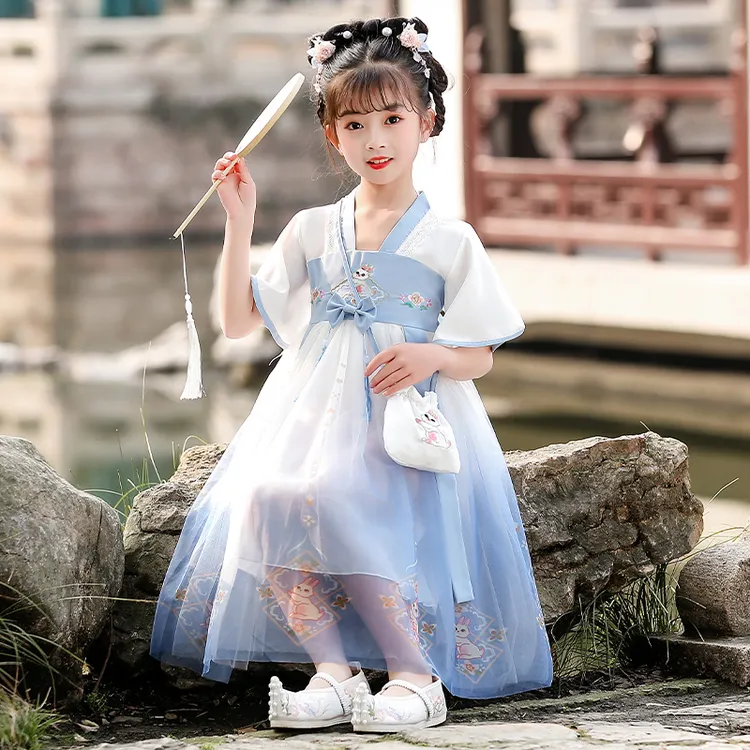 汉服女童夏季裙子2023新款古风连衣裙女孩唐装儿童装超仙古装夏装