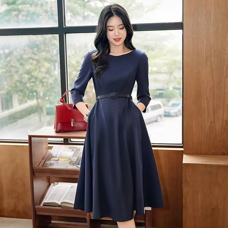 谭飞塞纳河畔连衣裙（配送腰带）高腰赫本风法式显瘦优雅收腰[H]