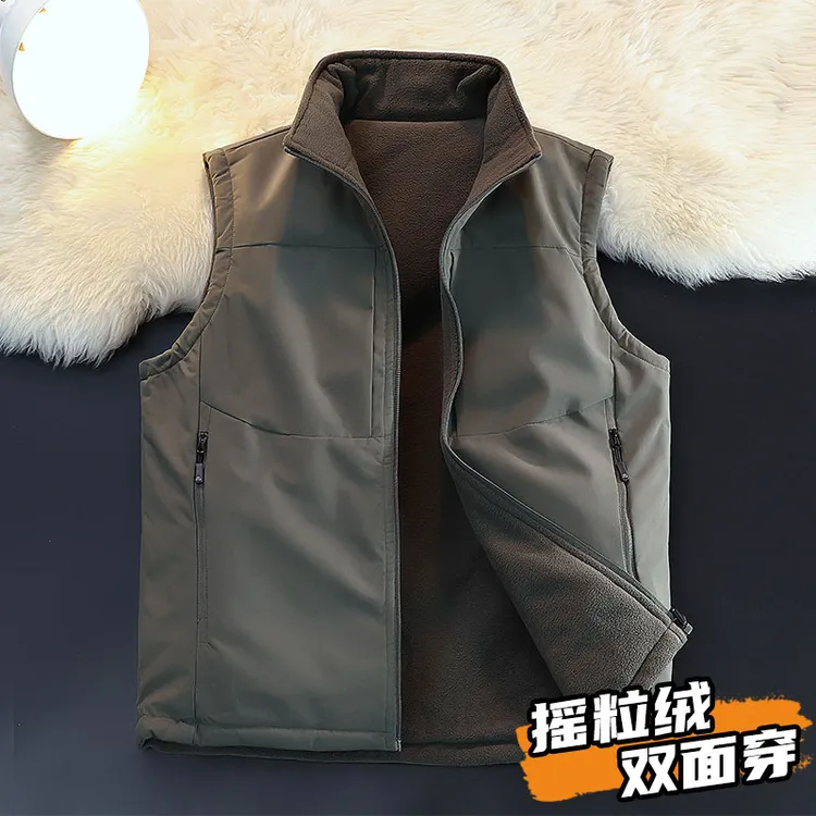 玛斯柏潮流摇粒绒马甲男士背心秋冬季加绒保暖户外美式高级感坎肩