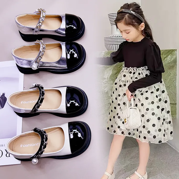 西瓜西8803女童小皮鞋童鞋2025春秋季新款黑色玛丽珍表演儿童单鞋