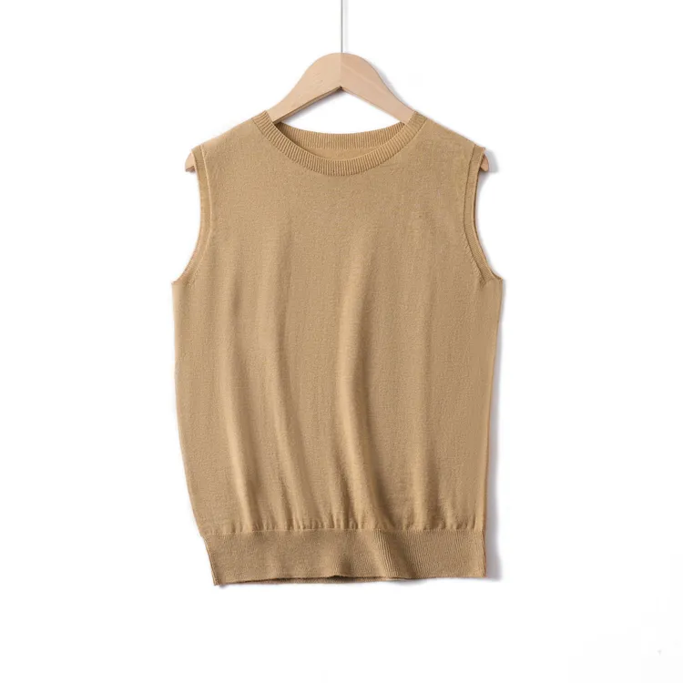 可机洗一线精纺羊毛无袖背心夏季圆领休闲时尚宽松打底毛衣针织衫