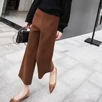 秋冬季新款女毛呢阔腿裤韩版宽松加厚高腰八分裤百搭休闲直筒裤女