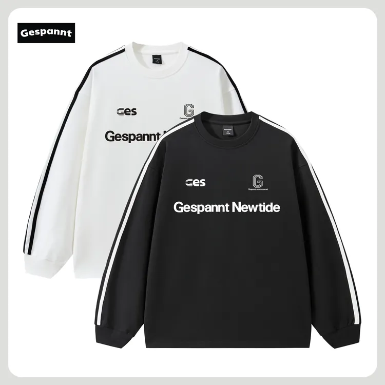 经典三条杠长袖T恤美式潮流复古图案春秋运动休闲宽松速干上衣