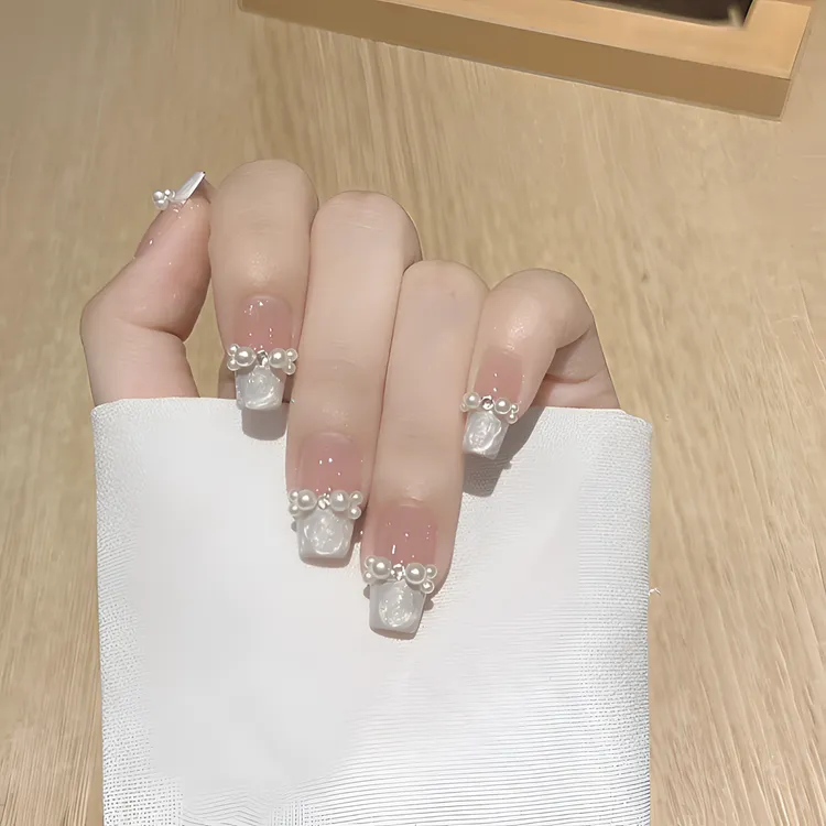 JohonGirls'/琴岛小嫚【贝母法式】夏日小清新法式渐变手工穿戴甲